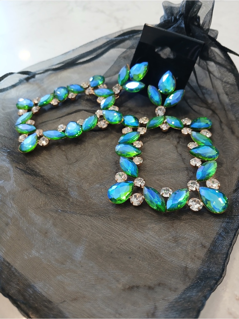 Green Blue Crystal Hoop Earrings - Women Jewelry